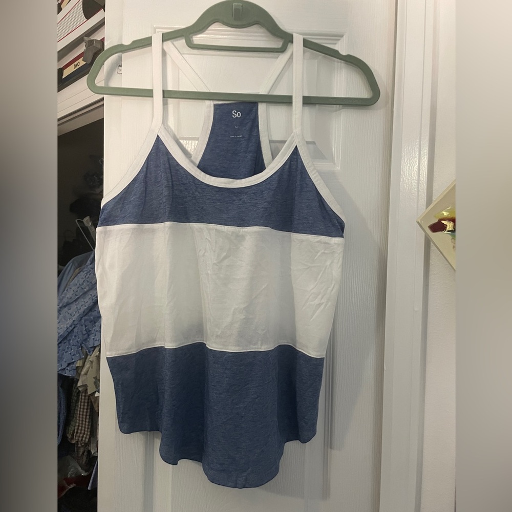 Junior's Medium So Blue and White Striped Tank Top